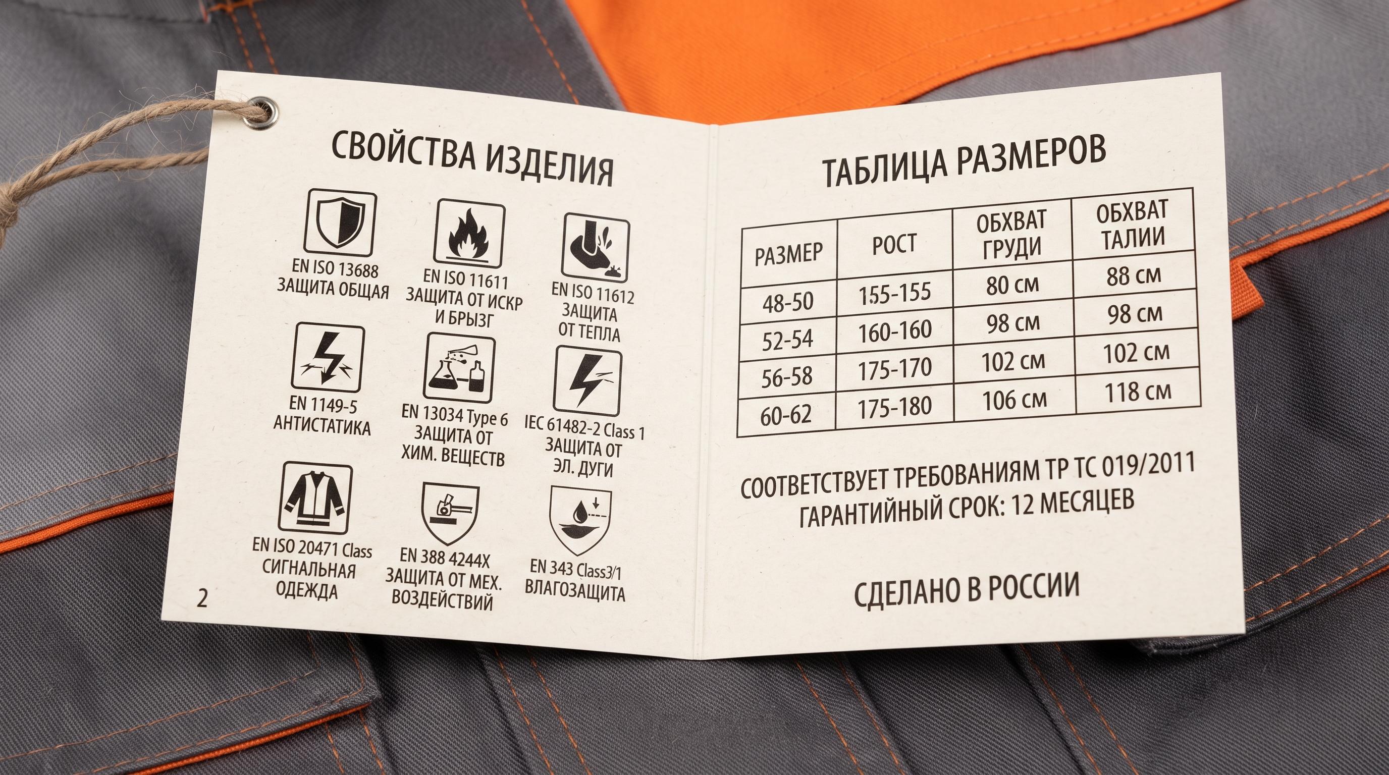 Навесная этикетка-книжка для спецодежды с описанием и степенями защиты