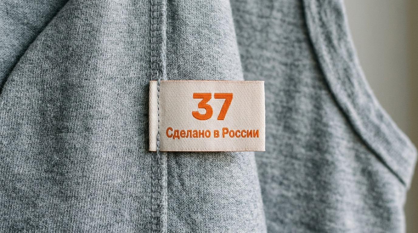Жаккардовый лейбл, пришитый снаружи на шов изделия